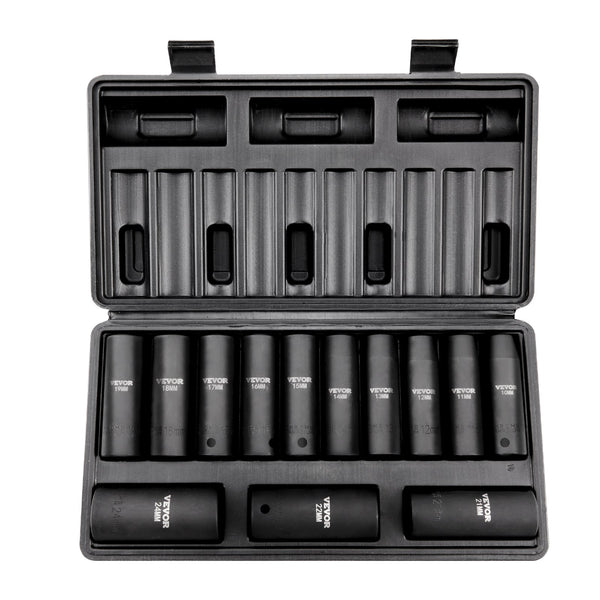 Drive Impact Socket Set, 13 Piece Deep Socket Set Metric 10 - 24mm, 6 Point CR - V Alloy Steel For Auto Repair, Easy - to - Read Size Markings, Rugged Construction, Includes Storage Case - 5 - CJ