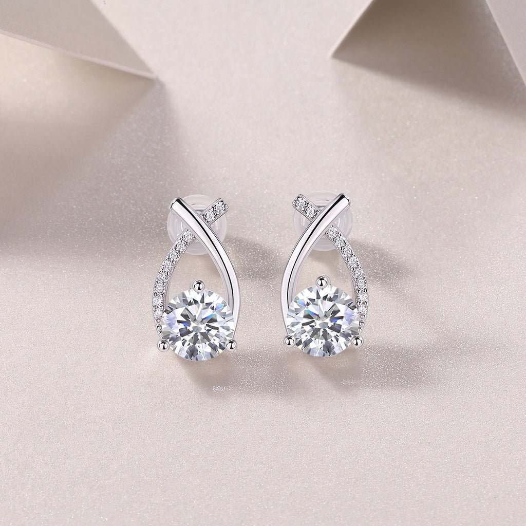 Happy Encounter - Fashionable And Luxurious Diamond Jewelry Set With 1-carat Moissan Diamond S925 Sterling Silver And Platinum-plated Stud Earrings