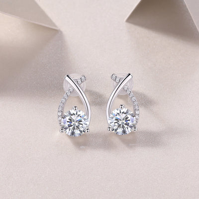 1Happy Encounter - Fashionable And Luxurious Diamond Jewelry Set With 1 - carat Moissan Diamond S925 Sterling Silver And Platinum - plated Stud Earrings Prohibit TikTok sales - 5 - cjdropshipping