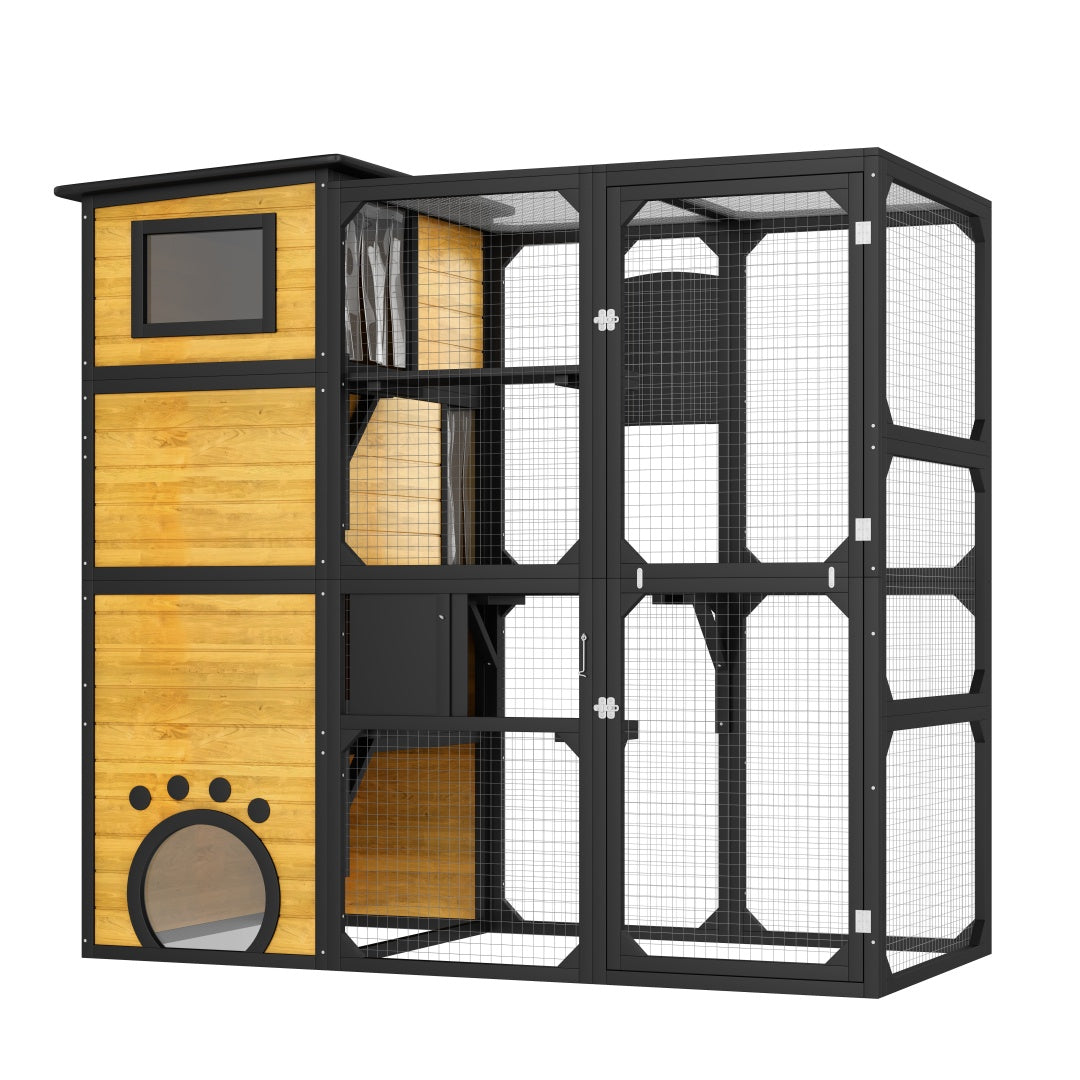 GO Large Cat Catio 4 Tiers Cat Enclosure For Outdoor, Cat House Weatherproof Attached To Window For Multiple Cats With Platforms And Resting Rooms, Brown - 5 - CJ