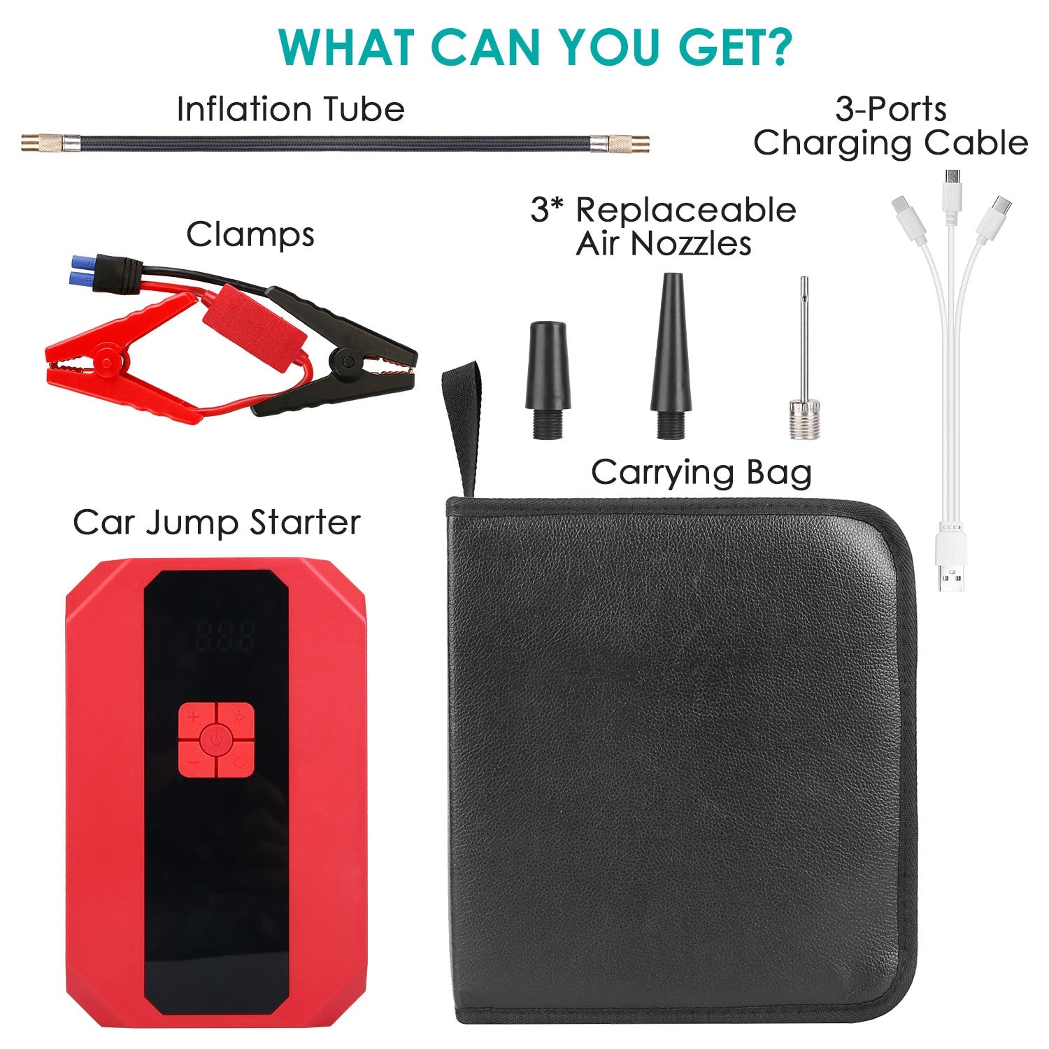 1Pc Portable Car Jump Starter Air Compressor 1500A 400PSI Car Battery Charger Jump Starter Power Bank LED Flashlight Digital Tire Inflator For 4.0L Gasoline Or 2.0L Diesel Engine - 5 - CJ