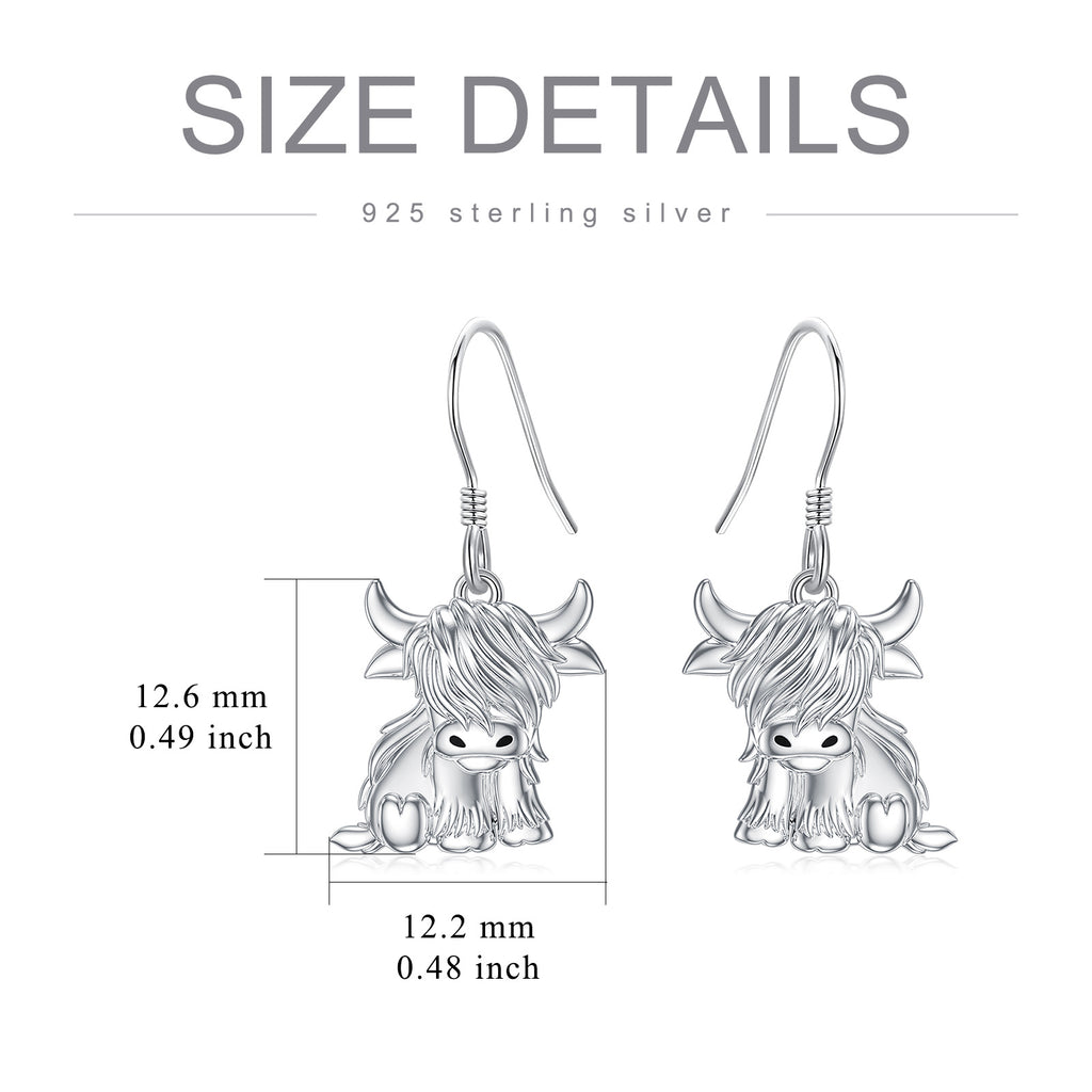 Highland Cow Earrings for Women 925 Sterling Silver Cow Dangle Drop Earrings