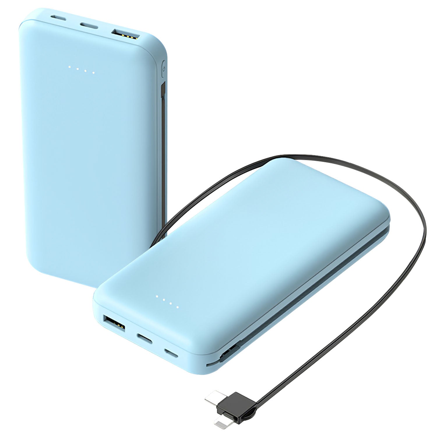 1Pc 10000mAh Power Bank Portable Phone Charger External Battery Pack With LT And Type C Double Ended Cable Type C USB Cable Fit For IOSPhone 14 Android And More