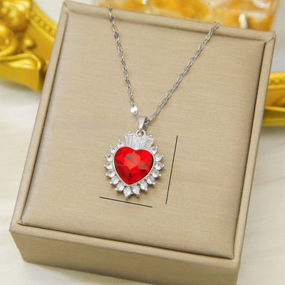 Fashion Micro - inlaid Pendant Ruby Heart Necklace - 0 - CJ