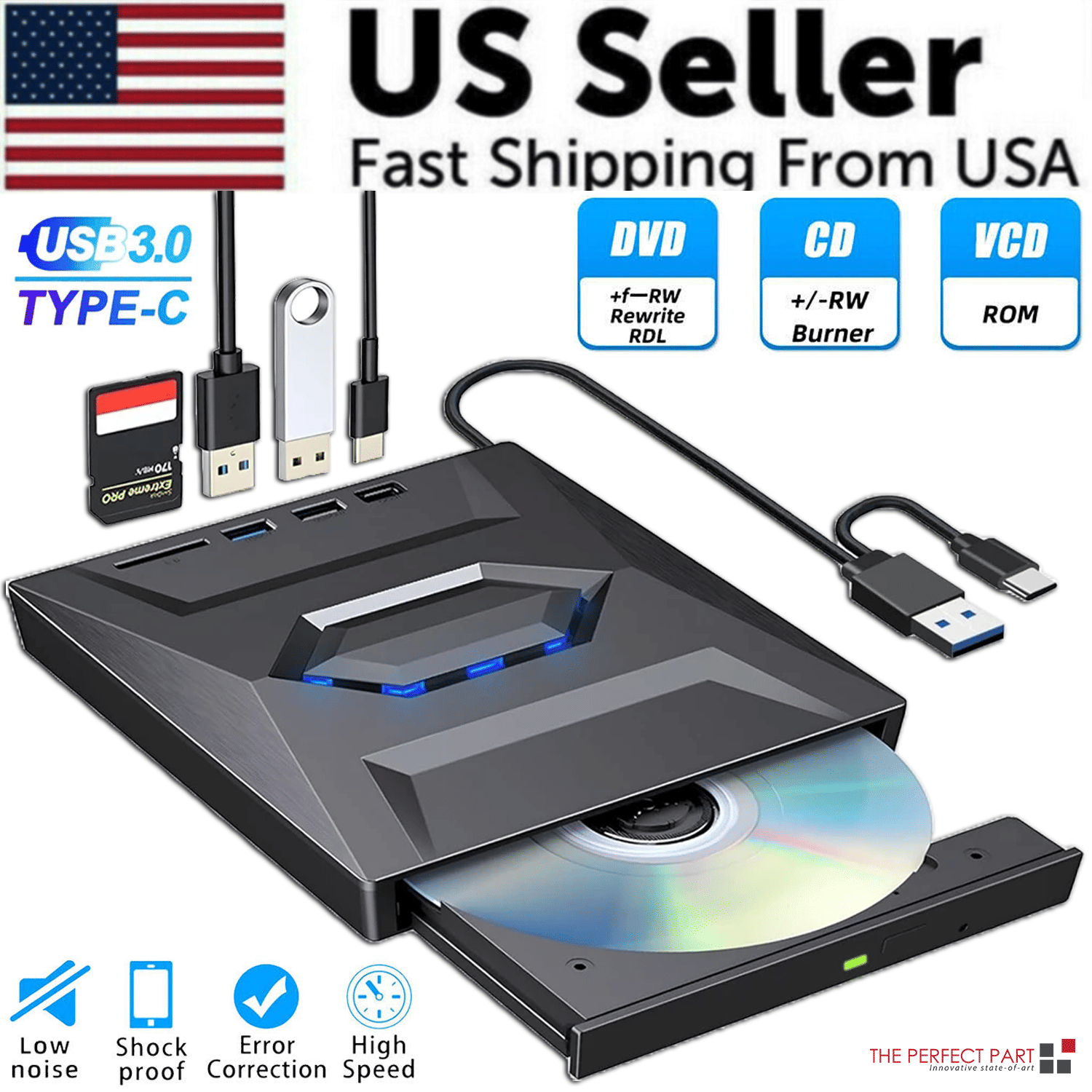 External CD DVD Drive USB 3.0 Writer Burner Player For PC Laptop Windows 11 10 - 5 - CJ