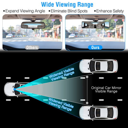 Car Rearview Mirror 11.4in Interior Clip - on Curve Convex Panoramic Anti - glare Rear View Mirrors With Wide Viewing Range For Cars SUVs Trucks Vehicles - 5 - cjdropshipping