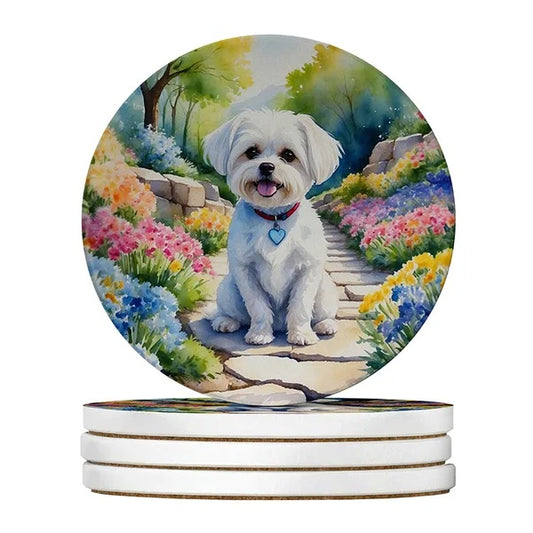 Silky Terrier Spring Path Large Sandstone Coasters Pack Of 4 Absorbent Round Coasters Decor Gifts For Men Or Women, 4 In, Multicolor - 5 - CJ