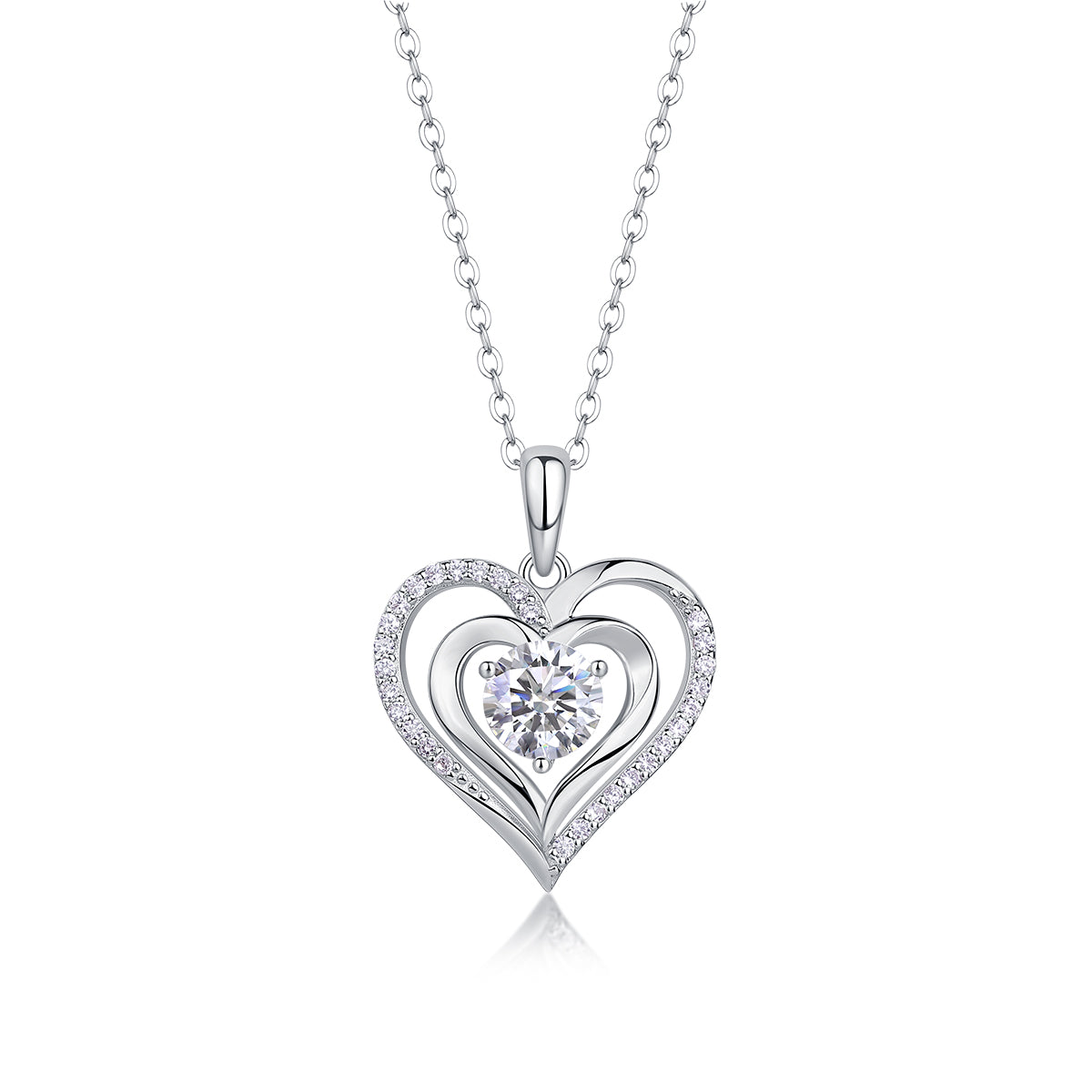 1Heart - to - heart Connection - A Fashionable And Luxurious Diamond Jewelry Pendant Set With 1 - carat Moissan Diamond S925 Sterling Silver And Platinum Plating Prohibit TikTok sales - 5 - CJ