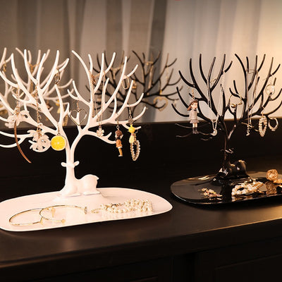 Deer Jewelry Display Stand Earrings Necklace Ring Jewelry Display Tray Jewelr Crystal Handle Antlers Jewelry Display Stand With Storage Drawer And Tray, Tree Tower Rack Hanging Organizer - 5 - CJ