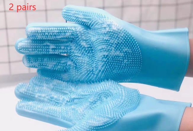Silicone Dog Grooming Hair Comb Puppy Brush Glove Bath Cleaning Brushes Small Dog Cat Massage Pet Grooming Gloves - 0 - CJ - Blue 2pairs - CJMY136954003CX