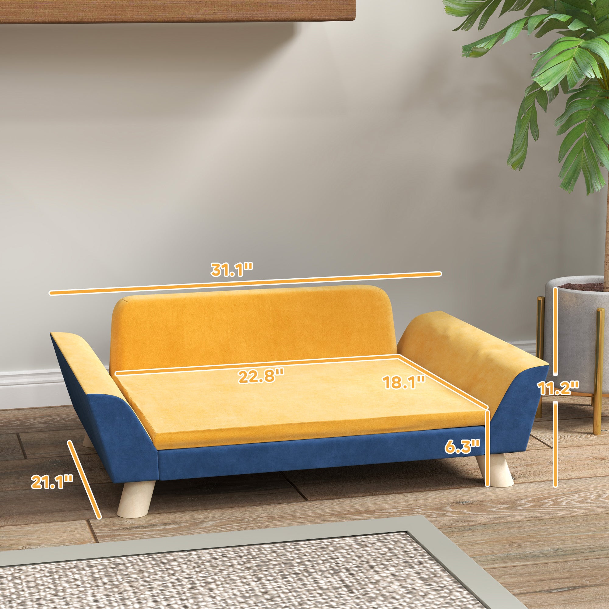 Dog Sofa Bed for Small Dogs with Soft Cushion, Washable Cover & Non - Slip Foot Pads, Orange - 5 - CJ
