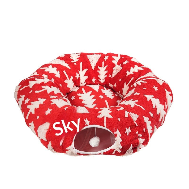 Christmas Tree Cat Tunnel Cat Bed Flannel Pet Nest - 0 - CJ