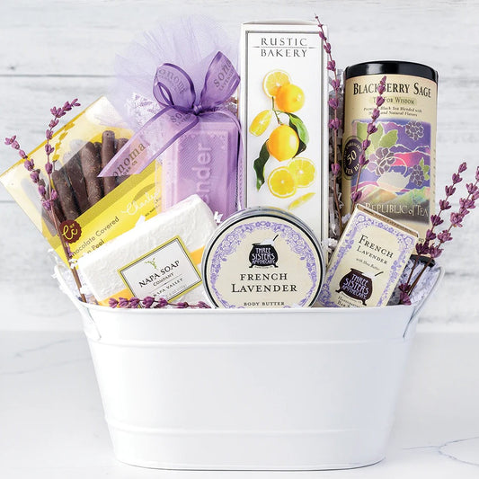 Lavender Fields & Lemon Sweets: Spa & Treats Gift Basket - GreatArrivals