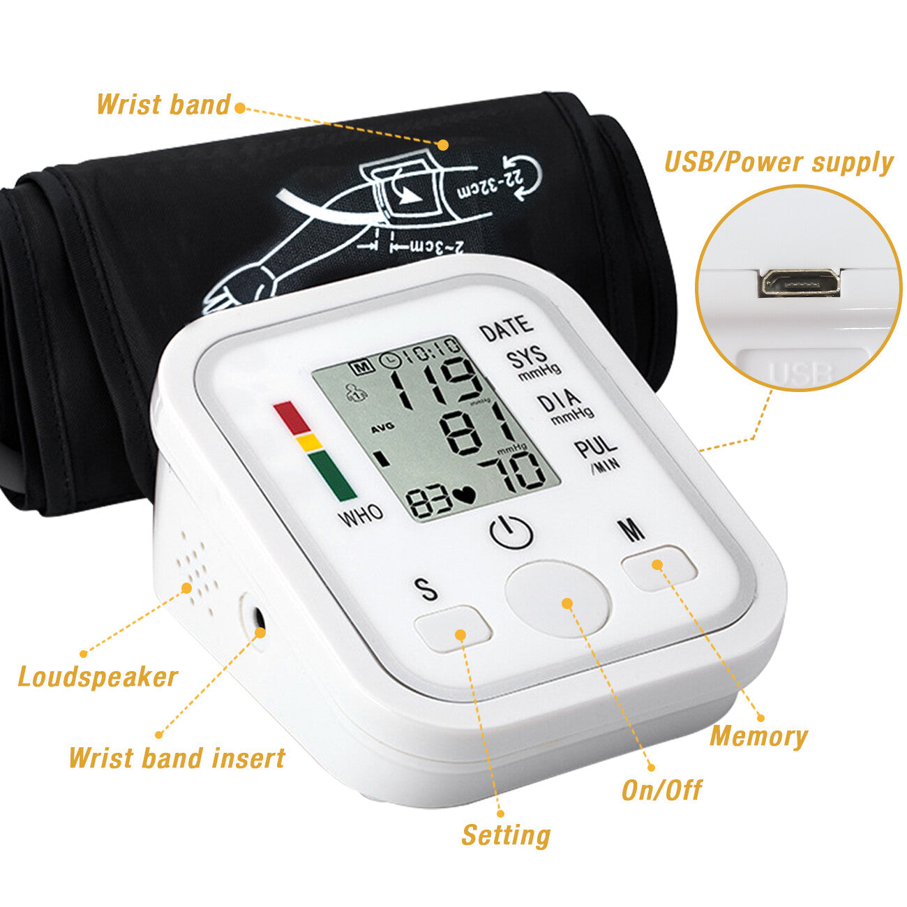Automatic Upper Arm Blood Pressure Monitor Pulse Meter BP Machine Voice Talking - 5 - CJ