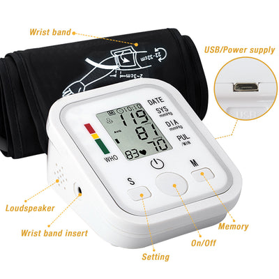 Automatic Upper Arm Blood Pressure Monitor Pulse Meter BP Machine Voice Talking - 5 - CJ