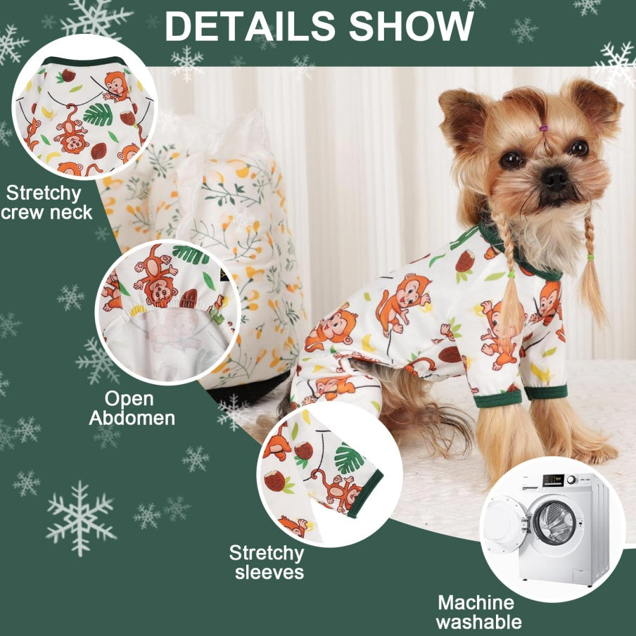 Dog Pajamas Pjs Spring Summer Dog Clothes For Small Dogs Girl Boy, Soft Stretchy Tiny Chihuahua Yorkie Puppy Clothes Doggie Onesies Cat Pet Jammies Outfit, Brown Monkey