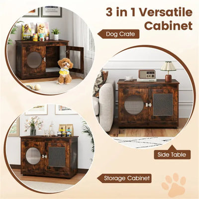 2 - in - 1 Dog Crate End Table - Rustic Brown, 88lbs Capacity, Farmhouse Style, 32.5"x18.5"x23.5" - 5 - CJ