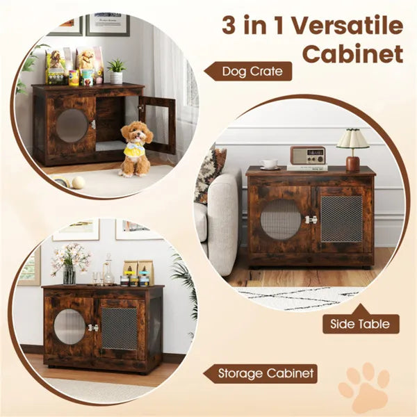 2 - in - 1 Dog Crate End Table - Rustic Brown, 88lbs Capacity, Farmhouse Style, 32.5"x18.5"x23.5" - 5 - CJ