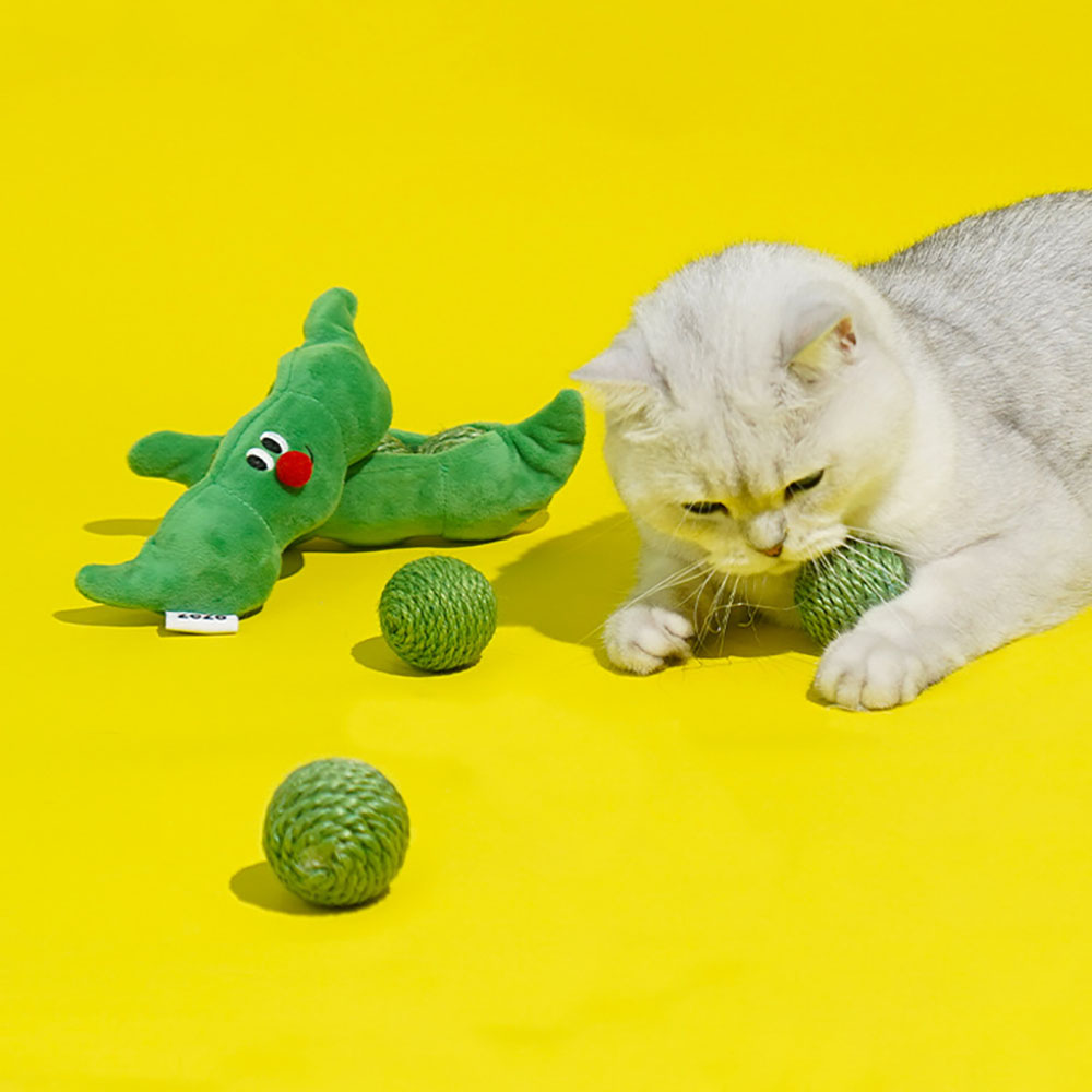 3PCS Cat Toy Balls, Interactive Pet Play Balls Sisal Rope Scratching Chew Ball Toy With Rustling Sound Pea Pod Storage For Indoor Kitten Training Hunting - 5 - CJ