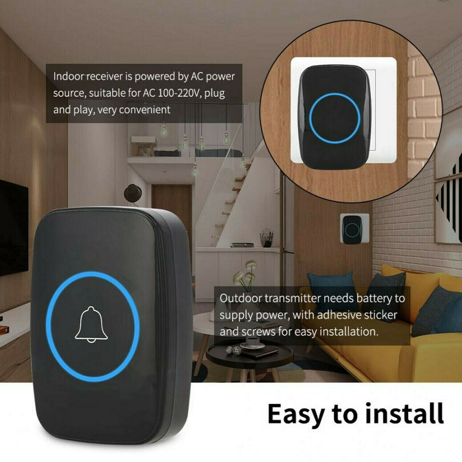 Style A 1 - on - 1 Black Doorbell - 5 - CJ