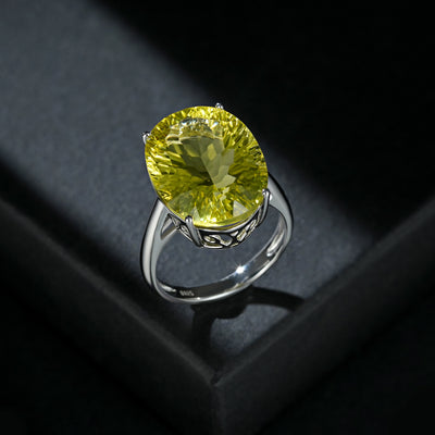 Natural Gem Inlaid Ring Female S925 Sterling Silver Lemon Crystal Luxury Ring - 4 - CJ