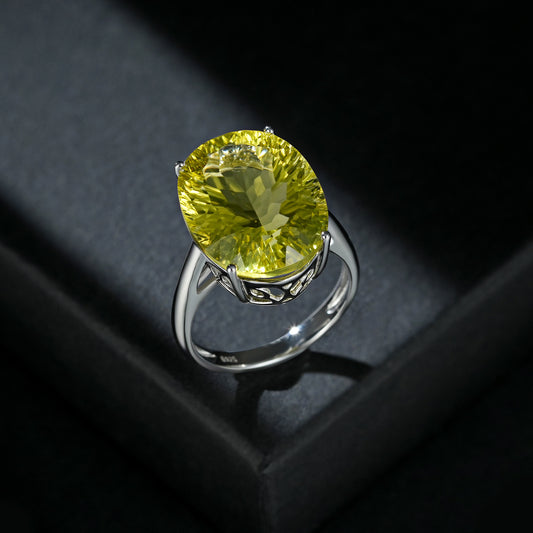 Natural Gem Inlaid Ring Female S925 Sterling Silver Lemon Crystal Luxury Ring - 4 - CJ