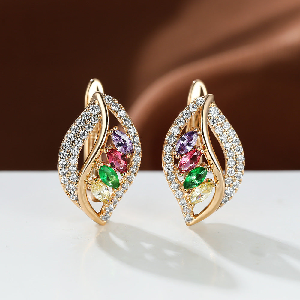 Ins Leaf - shaped Rhinestones Earrings Fashion Unique Zircon - encrusted Stud Earrings Women's Jewelry - 0 - CJ