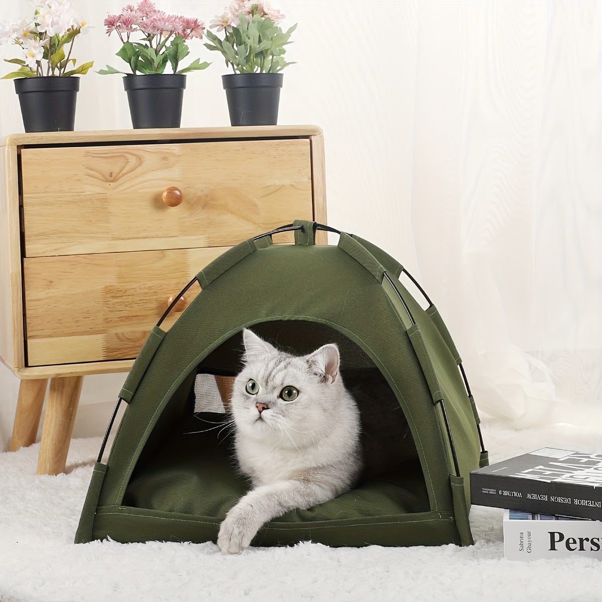 Cat Tent Bed With Removable Non - Slip Soft Pad, Portable Pet Tent Cave For Cats And Small Dogs Kitten Breathable Self - Cooling Pet Mat For Dogs And Cats - 5 - CJ