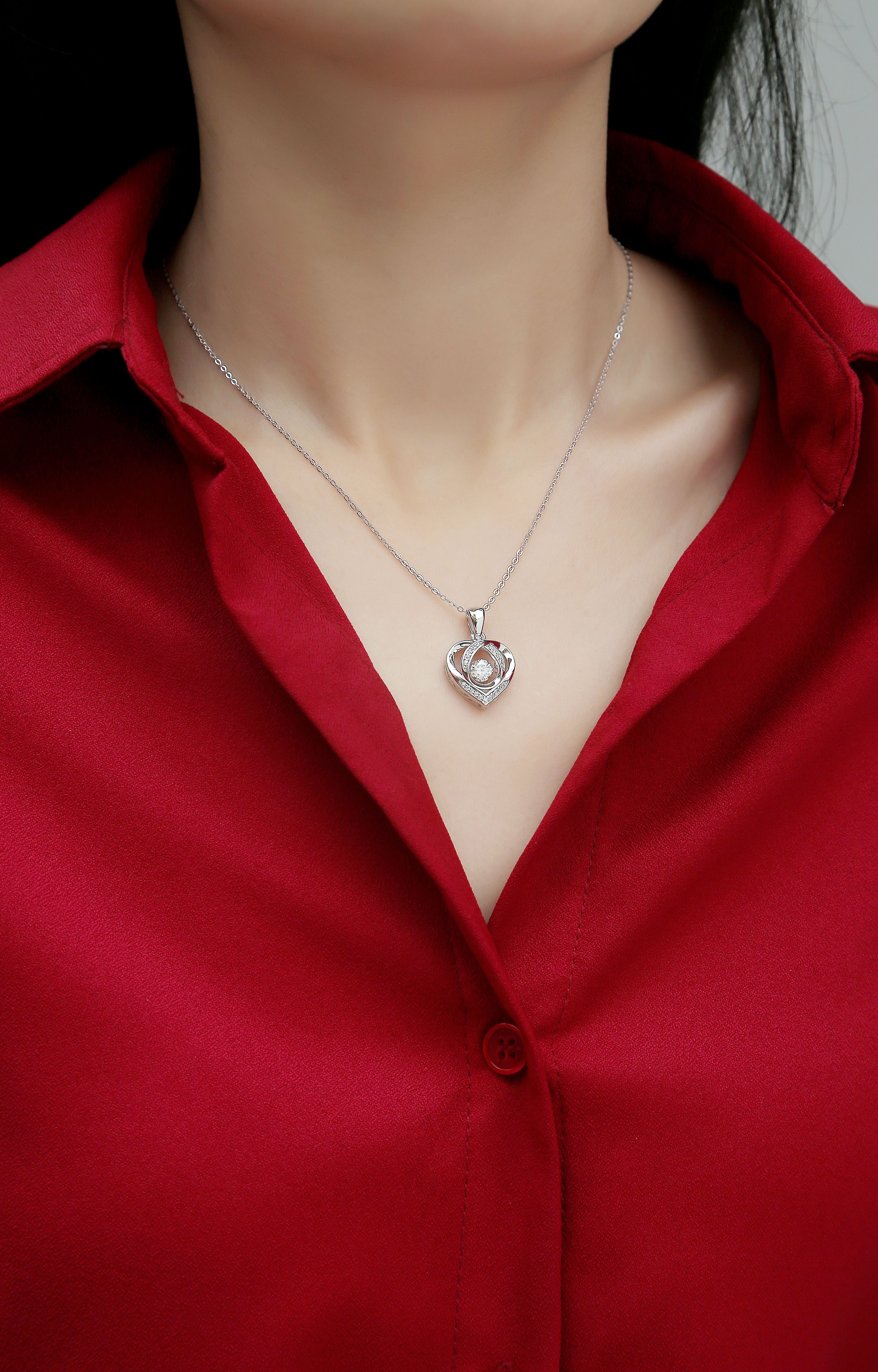 1Heart To Have Your Luxurious Fashion Diamond Pendant Necklace Set With Mosan Diamond Silver Ornaments Prohibit Tk Sales - 5 - CJ