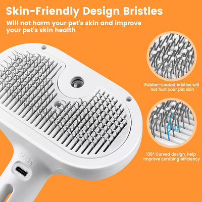 3 In 1 Cat Steam Brush, Pet Steam Brush For Cat Dog Long Short Haired, Pet Spray Hair Removal Comb For Small Animals Shedding & Grooming, Water Mist Spray Brushes With Release Button - 5 - CJ