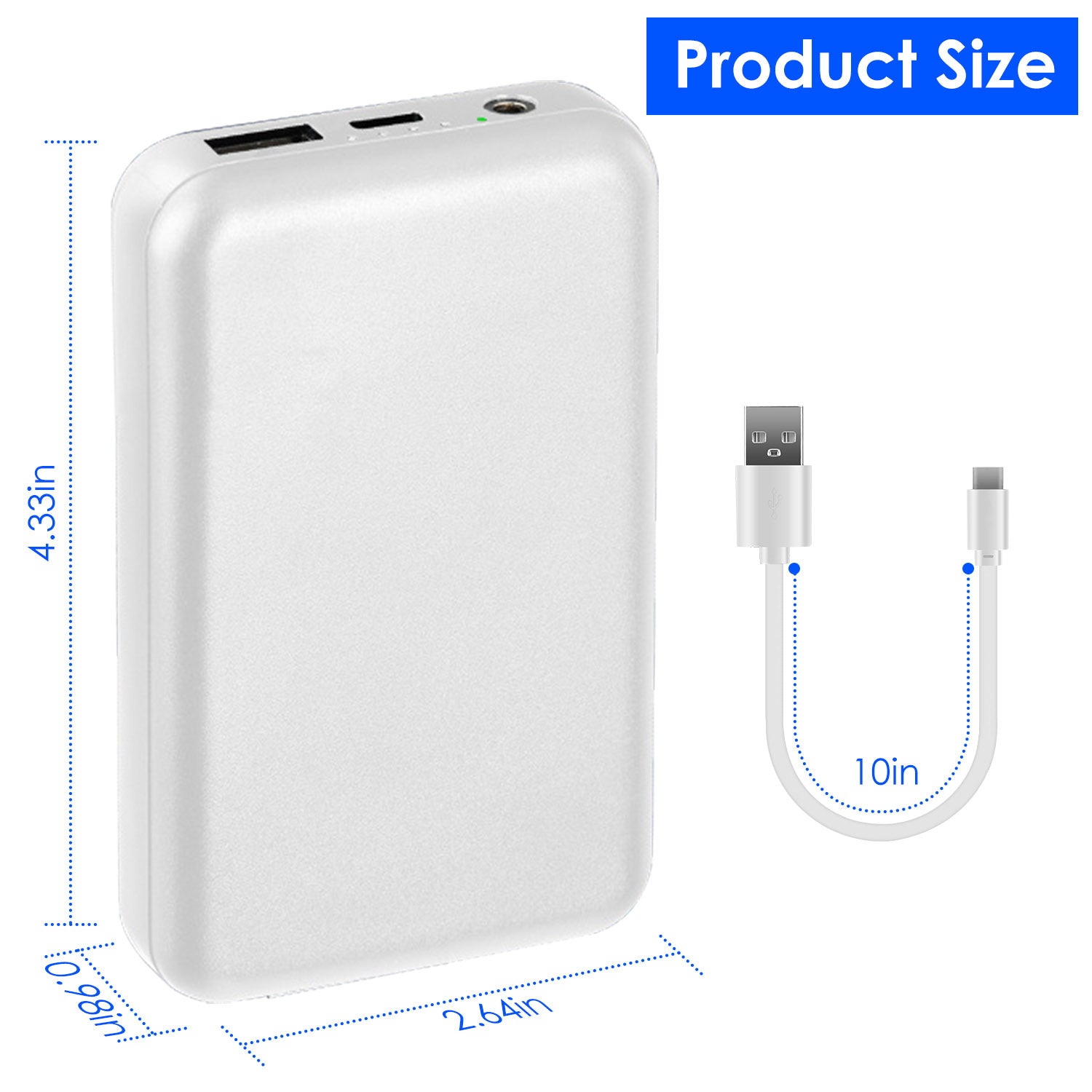 1Pc 10000mAh Portable Charger Battery Pack For Heated Blanket Vest Jacket Power Bank With Type C USB Cable Fit For IOSPhone 14 Android And More
