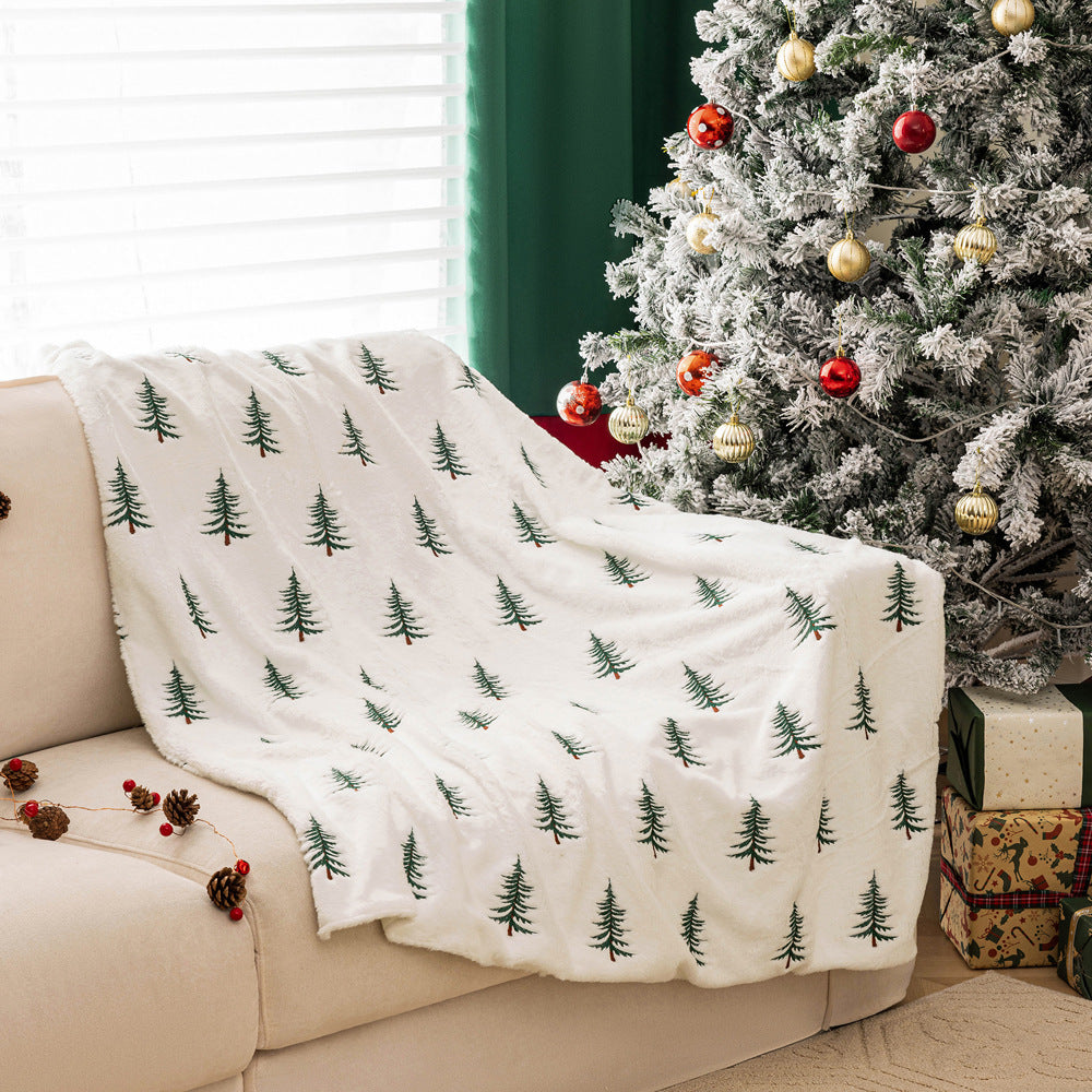 Christmas Plush Sofa Blanket Christmas Tree Embroidery Throw Living Room Sofa Decoration - 0 - CJ