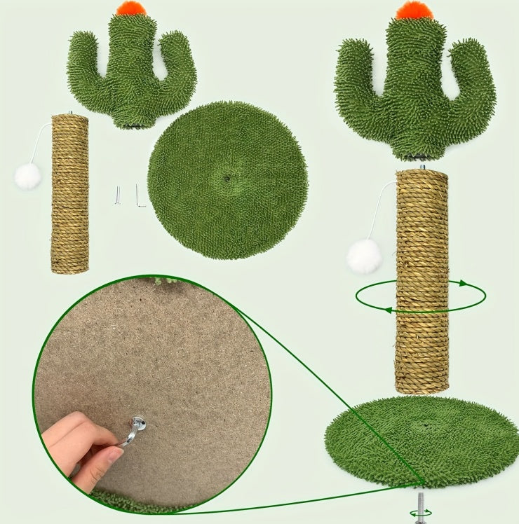 Cactus Cat Climbing Tree 2 - in - 1 - Solid Wood Base Natural Sisal Scratching Pillar With Hanging Ball Toy, Indoor Cat Multi - level Activity Center - 5 - CJ