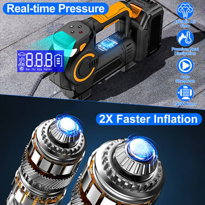 1Pc 140W 150PSI 21V Battery Powered Tire Inflator Cordless Air Inflator Digital Air Compressor With LED Light For Cars Motorcycles Bicycles Balls - 5 - cjdropshipping