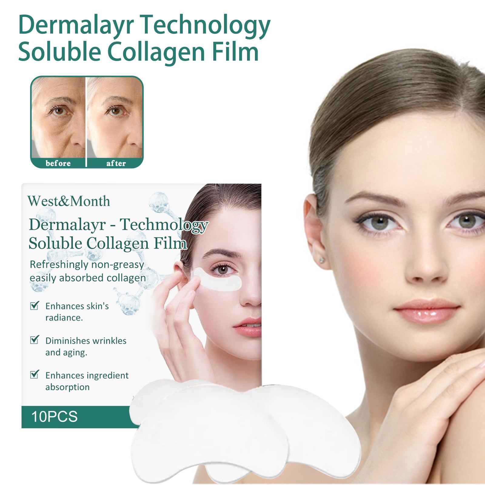 West&Month Dermalayr - Technology Soluble Collagen Film, Anti - wrinkle Moisturizing Firming Whitening Patch - 5 - CJ