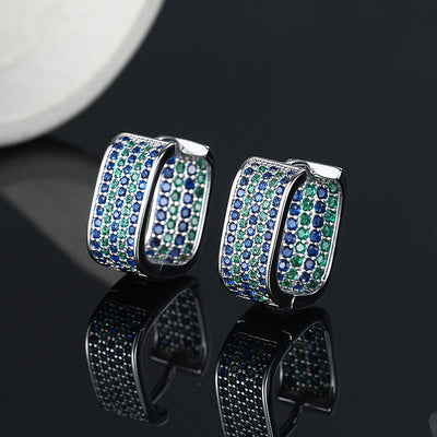 S925 Sterling Silver Full Diamond Stereo Square Earrings - 4 - CJ