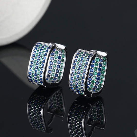 S925 Sterling Silver Full Diamond Stereo Square Earrings - 4 - CJ
