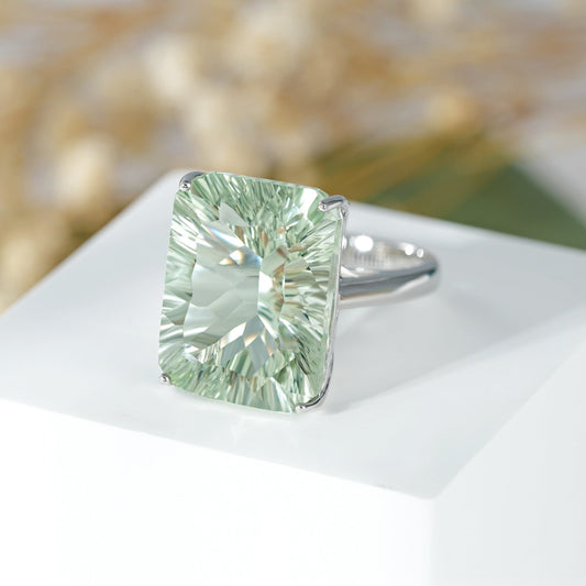 Dan Shaped Natural Green Amethyst Ring S925 Sterling Silver Color Inlaid Luxury - 4 - CJ