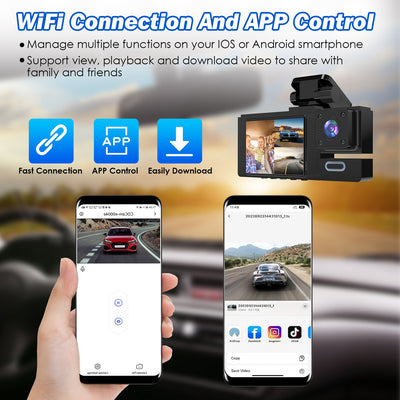 1Pc WiFi FHD 1080P Car Dash Cam 3 Channels Front Rear Inside Dash Camera With Loop Recording Reversing Image Night Vision 170 Degree Wide Angle Support 64G MMC Card Included - 5.0 - CJ