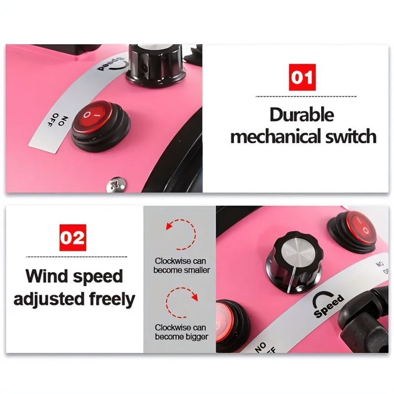 Professional-Grade Pet Grooming Blow Dryer With Adjustable Speed & Temperature, 4 Nozzles For Dogs&Cats, Quiet-Operation Heavy Duty Hair Dryer - Corded Electric Pink&bule