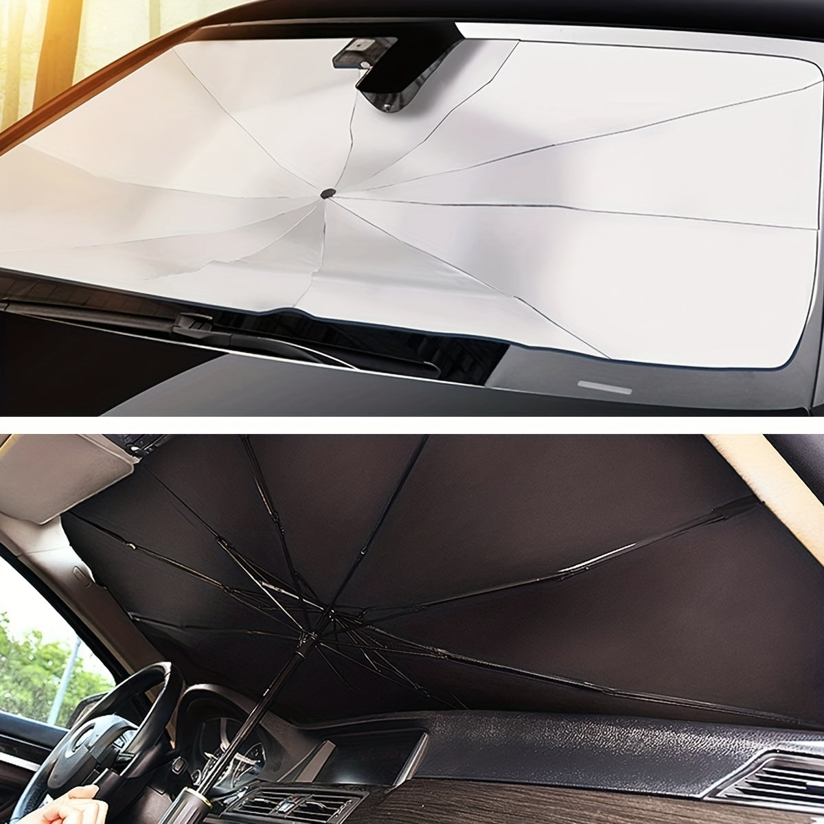 Foldable Car Windshield Sunshade Umbrella, Keep Vehicle Cool, Block UV Rays Protect Car Interior, Easy To Store And Use Heat Reduction, UV Protection, Easy Install - Universal Fit, Durable Material - 5 - CJ