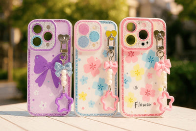 Glitter Floral Case With Charm - 5 - CJ