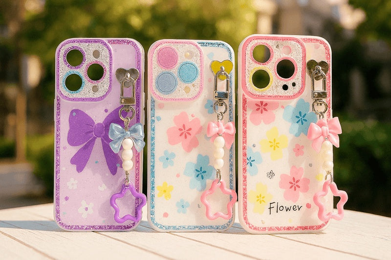 Glitter Floral Case With Charm - 5 - CJ