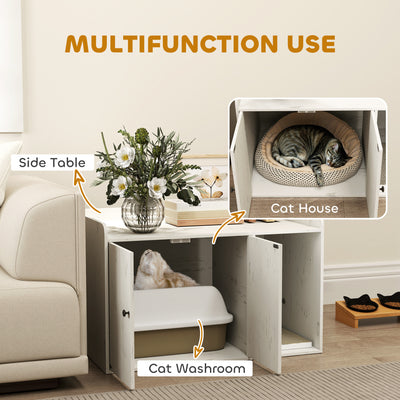 32 Cat Litter Box Enclosure With Scratching Mat, Cat Entrance, Fit Most Of Cat And Litter Box, Distressed White - 5 - CJ