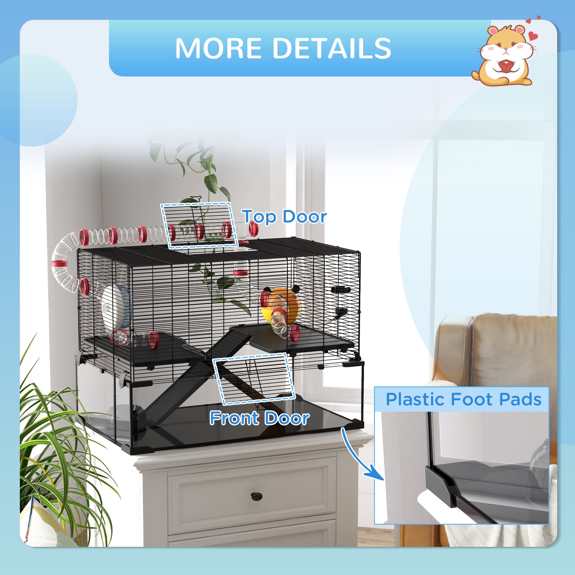 31" Hamster Cage with Tube and Tunnel, Deep Glass Bottom - 5 - CJ