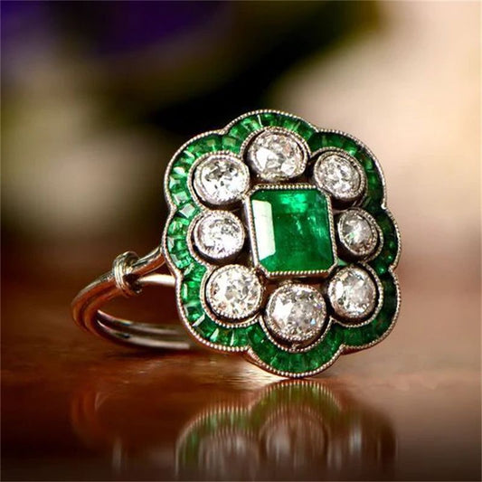 Emerald Electroplated Real Gold Inlaid Zirconium Ring - 0 - CJ