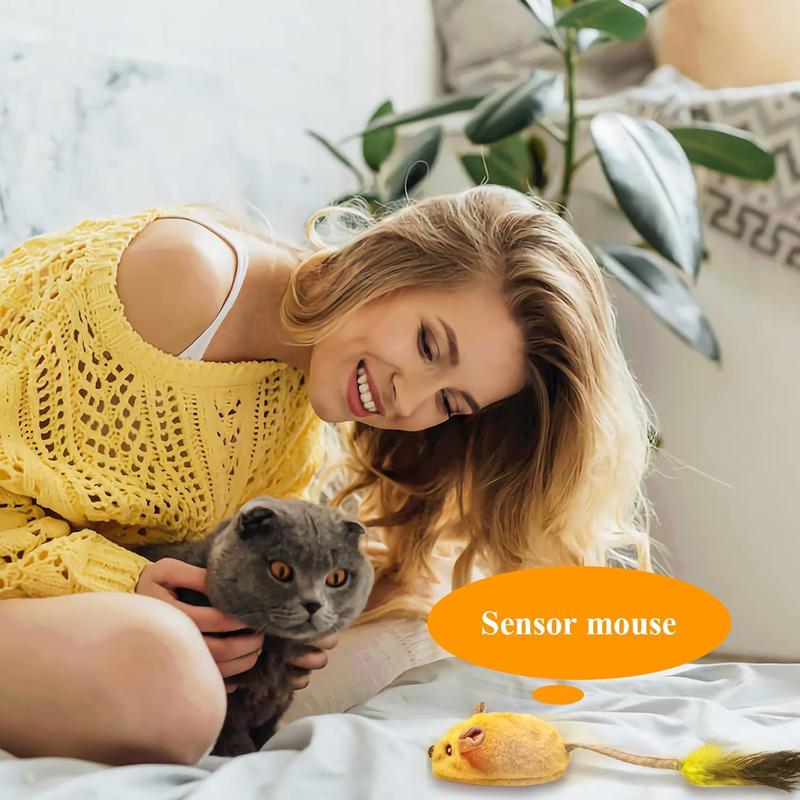 Interactive Cat Toys Mouse With LED Lights ForIndoor Cats USB Rechargeable Cat Mouse Toysfor Cats, Moving Automatic Chirping Squeakywith Feather Tail For All Breeds Cat Catnip Toys Forinteractive Toys - 5 - CJ