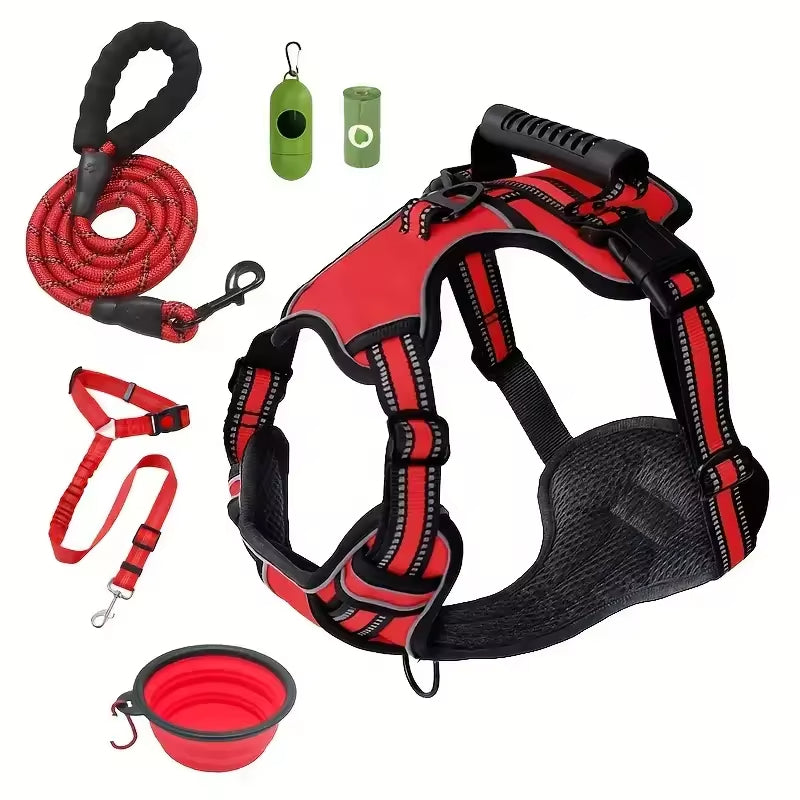 Tactical Service Dog Harness Strap Set, Car Seat Belt, Collapsible Bowl, Biodegradable Trash Bag Set For Dogs - 5 - CJ