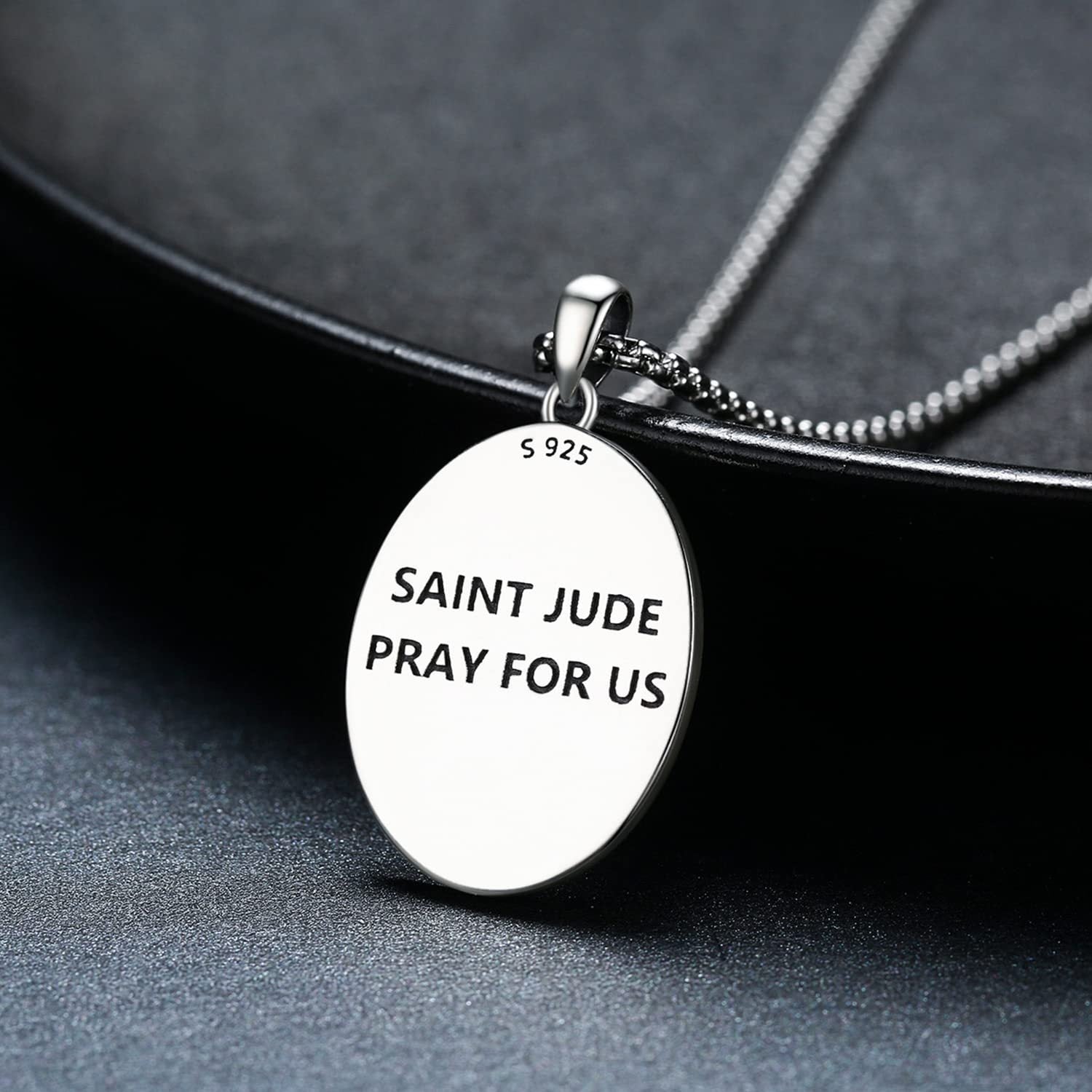 St Jude Necklace Sterling Silver Oval Medal San Judas Tadeo Pendant Necklace Medallion Protection Necklace Catholic Jewelry Gift for Men - 5 - cjdropshipping