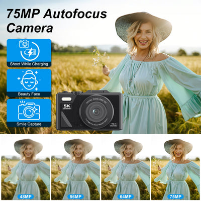 1Pc 5K 75MP Digital Camera For Photography Anti Shake WiFi Vlogging Video Camera With 9 Shooting Modes 18X Zoom Fill Light Webcam Function 2 Batteries 32G MMC Card 180Degree Flip IPS Screen - 5 - CJ